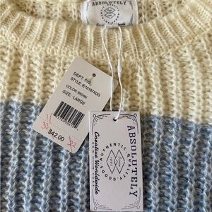 Absolutely Cream and Light Blue Striped Knit Sweater